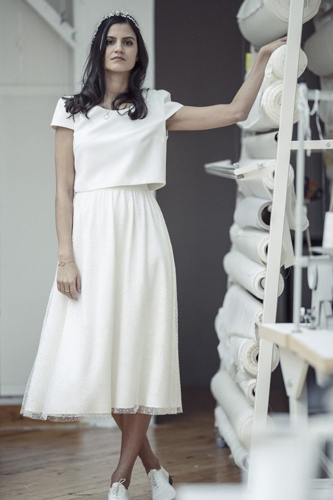 vestido novio corto con dos partes